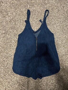 American Eagle Navy Pinstripe Jumpsuit with Front Zip
